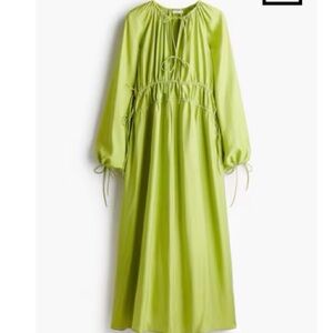 H&M Lime Green Long Sleeve V-Neck Maxi Dress